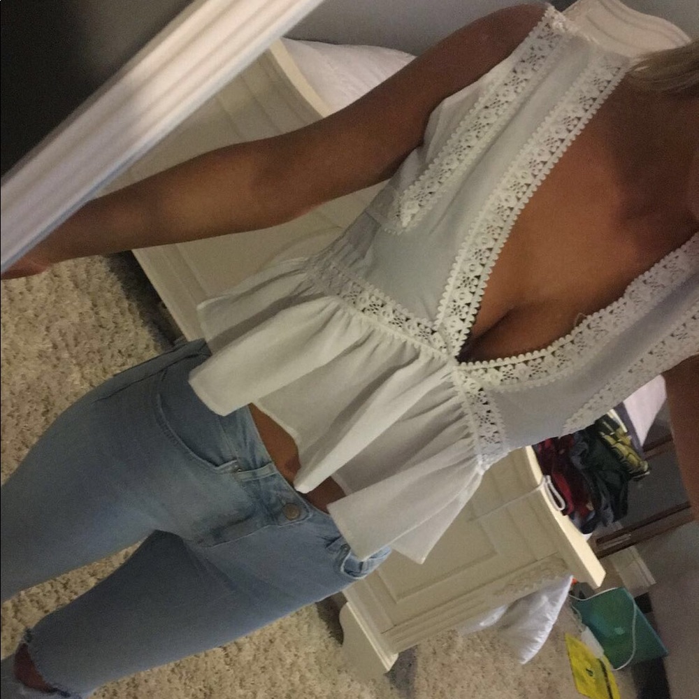Low cut white blouse
